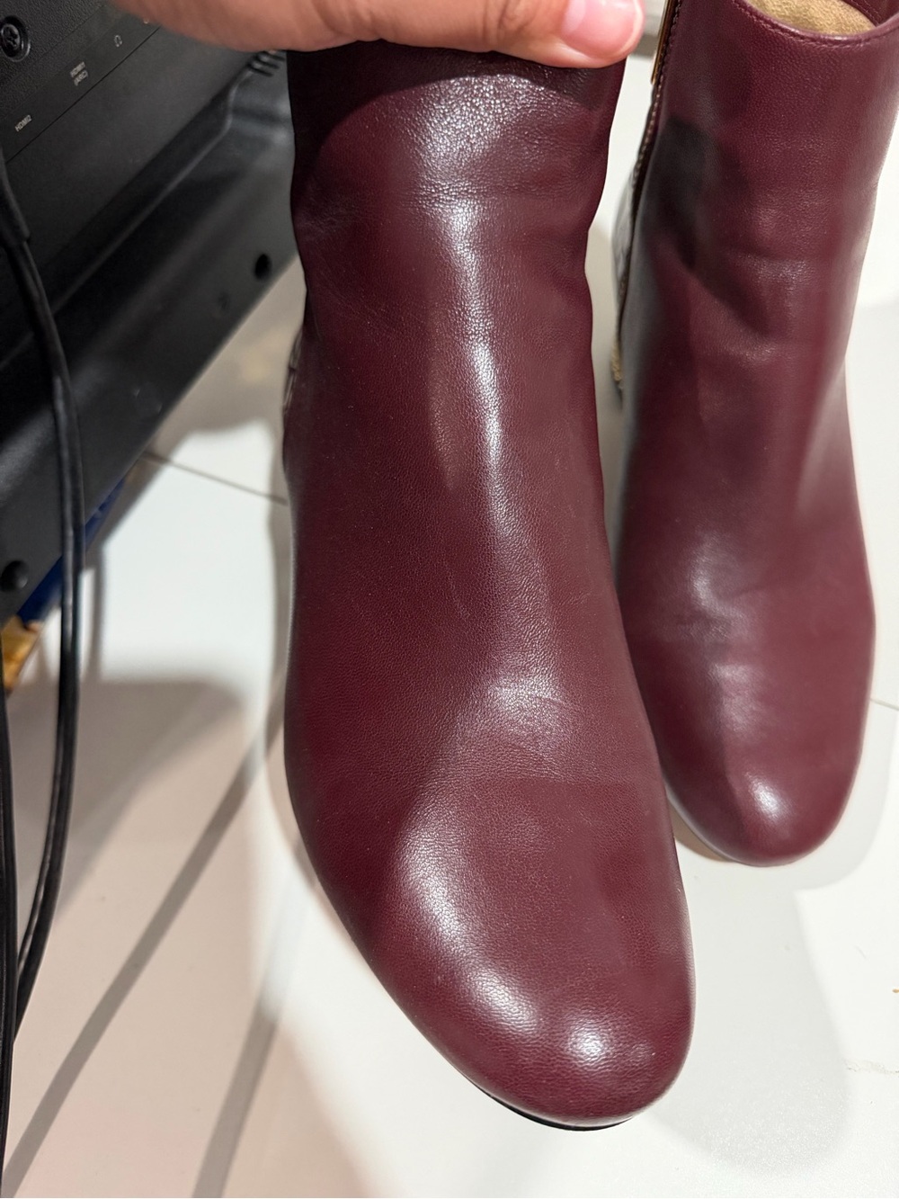 Michael Kors Burgundy Croc-Detail Block Heel Ankle Boots with Gold Chain - Picture 8 of 11